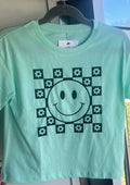 Boxy Daisy Checkered Mint Tee