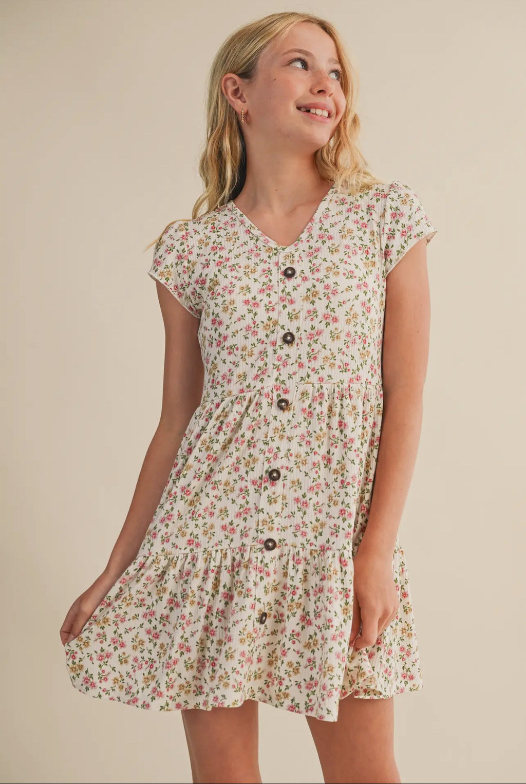Faux Button Down Tiered Dress