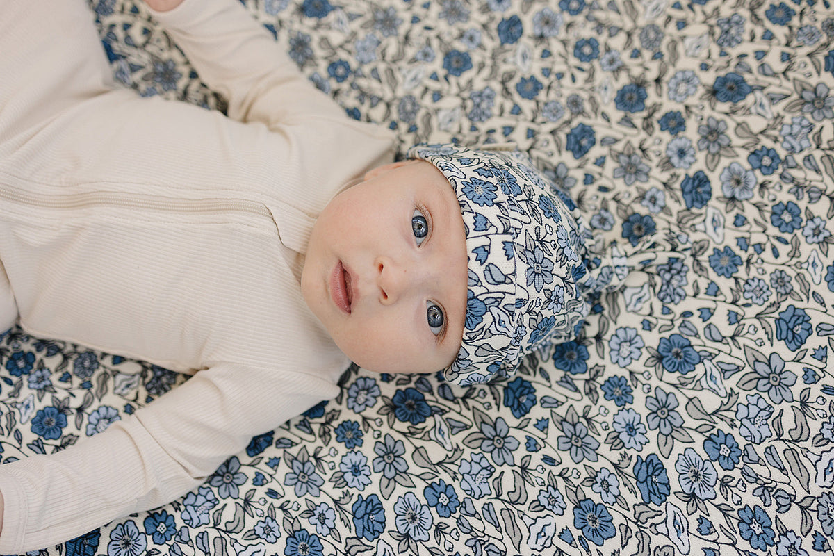Bluebell Pointelle Bamboo Newborn Knot Hat