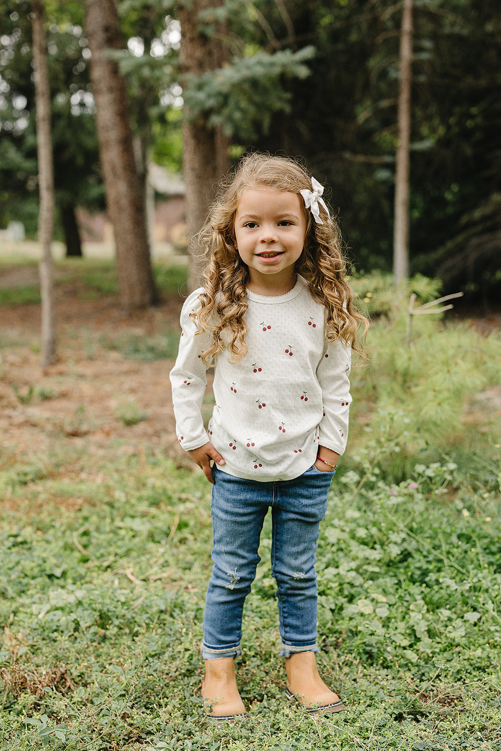 Cherry Pointelle Long Sleeve Tee