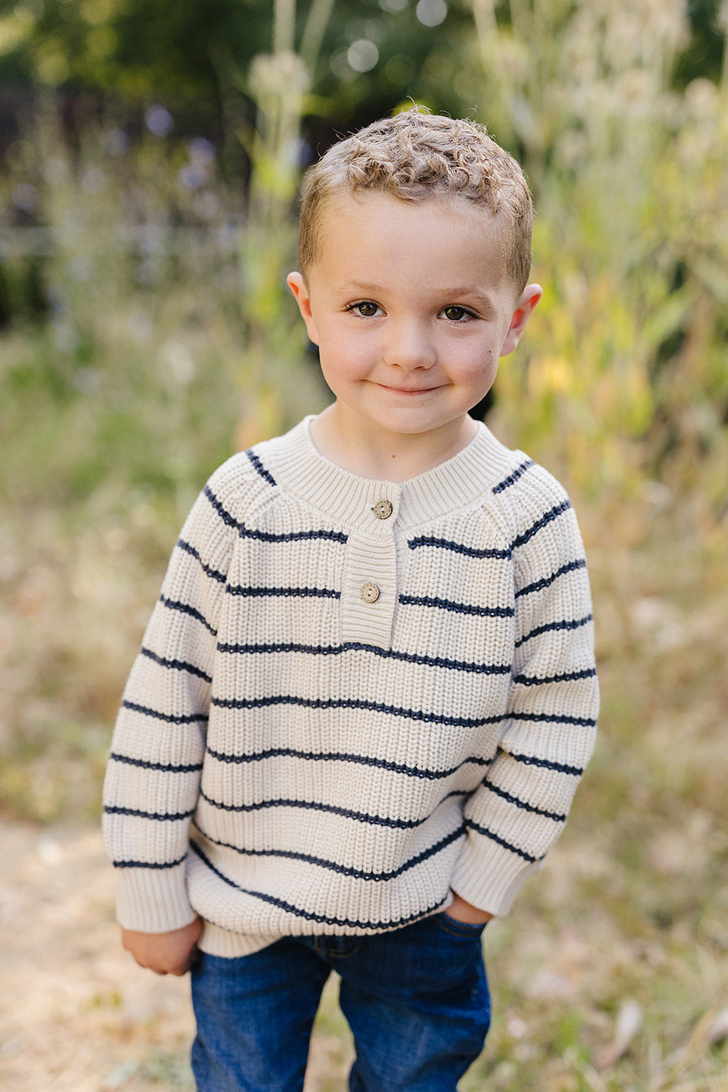 Stripe Button Knit Sweater