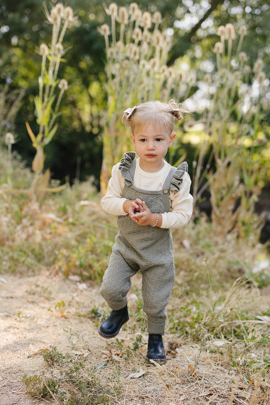 Green Ruffle Knit Overalls