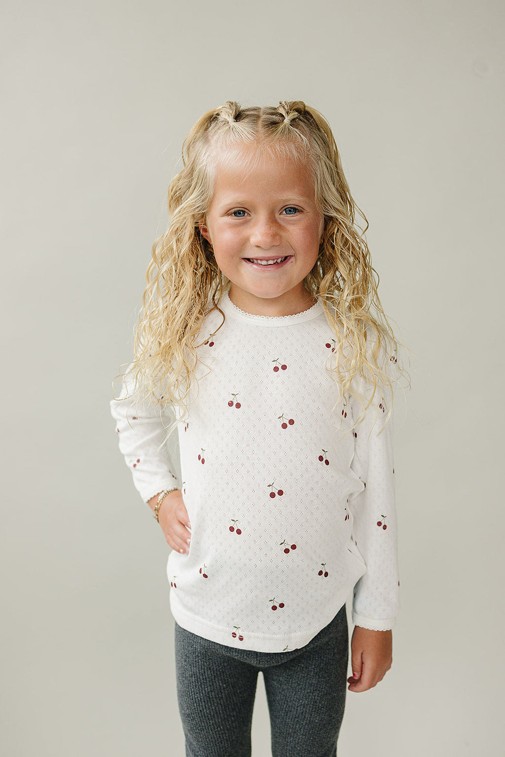 Cherry Pointelle Long Sleeve Tee