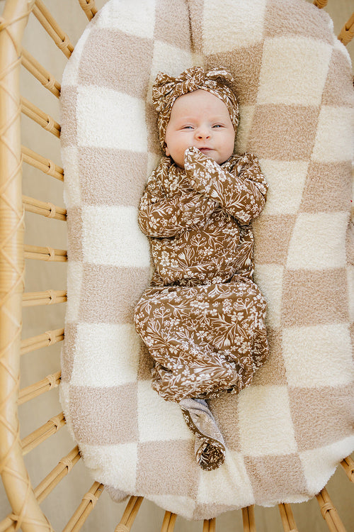 Brown Floral Ribbed Bamboo Knot Gown